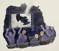 James MacIntyre, Cinema Disaster, watercolour on paper