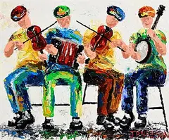 J.P. Neeson, Session at the Fleadh, acrylic on board