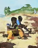 Sara H. Le Jeune, Caribbean Boys, oil on canvas board