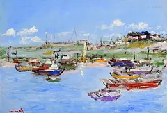 Marie Carroll, Boats at Rest, acrylic on card
