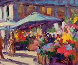 Norman Teeling, Flower Sellers, Duke Street, Dublin, oil on board