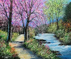 Andy Saunders, River Blossom, acrylic on board