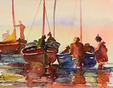 Seosamh Ó' Dálaigh, Achill Yawls, Evening, watercolour on paper