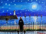 James Downie, Moonlit Harbour, oil on canvas