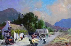 William Cunningham, Kate Kearney's Cottage, Co. Kerry, oil on canvas board