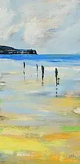 Paula McKinney, Low Tide, Beach Stroll, oil on board