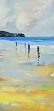 Paula McKinney, Low Tide, Beach Stroll, oil on board