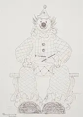 Gladys Maccabe, Clown with Drum, 1999, pencil drawing
