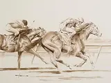 Graham Isom British, Last Furlong, mixed media on paper
