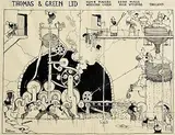 William Heath Robinson, Paper Making at Thomas and Green, ink on tracing paper