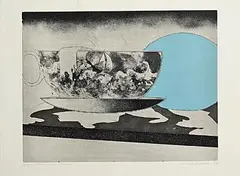 Micheal Farrell, Storm in a Teacup, 1977, lithograph - number 65 from an edition of 80