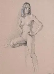 Harry Holland, Female Nude, charcoal drawing