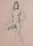 Harry Holland, Female Nude, charcoal drawing