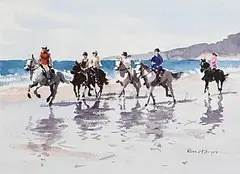 Ken Hayes, Friends and Fillies, watercolour on paper