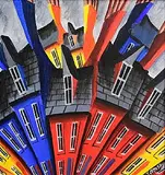 John Ormsby Scottish, Coloured Houses, acrylic on canvas board