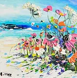 Evelina Vine, Seaside Flowers, acrylic on board