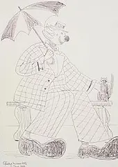 Gladys Maccabe, Clown with Cat, 1999, pencil drawing