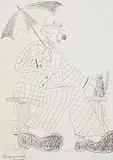 Gladys Maccabe, Clown with Cat, 1999, pencil drawing