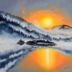 Ben Goymour, Winter Sunset, oil on board