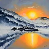 Ben Goymour, Winter Sunset, oil on board