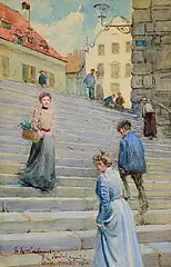 Descending the Steps by Enoch Ward, watercolour, sold Sep 2026