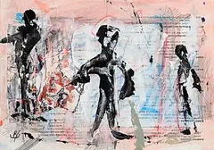 John Kingerlee, Will He or Won't He?, mixed media on paper