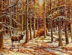 Victor Cirefice, Stag in Tollymore Park, 1989, oil on canvas
