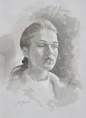 Ted Jones, Female Head Study, 2008, pen and wash on paper