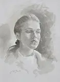 Ted Jones, Female Head Study, 2008, pen and wash on paper