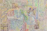 Alistair Urquhart, Woman and Child in an Interior, pastel on paper