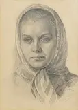 20th Century Continental School, Female Portrait, 1972, charcoal on paper