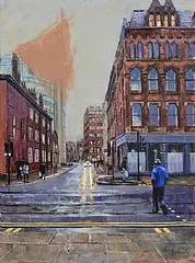 Jane Braithwaite, Manchester, Rain, oil on board