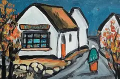 Pat Murphy, Going to the Shops, acrylic on board