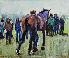 Jane Braithwaite, After the Race, mixed media on board