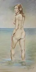 20th Century Irish School, Bather in Shallow Water, pastel on paper