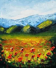 Hayley Huckson, Poppy Meadow, acrylic on board