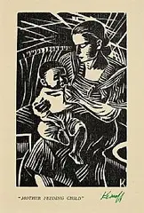 Harry Kernoff, Mother Feeding Child, woodcut