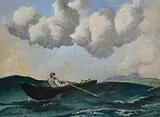 20th Century English School, Riding the Wave, mixed media on board