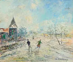 Ice Skating by 20th Century Continental School, oil on board, sold Sep 2026
