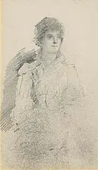 John Butler Yeats, Portrait of a Lady (second image verso), pencil on paper
