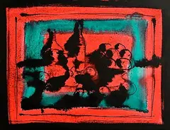Neil Shawcross, Still Life - Wine and Fruit, 2001, mixed media on paper