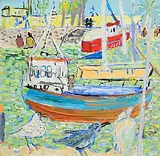 Elizabeth Cope, Boats in Courtown Harbour, Co. Wexford, oil on board