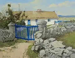 Cecil Maguire, Blue Gate, Ballyconnely, 1988, oil on board