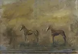 Basil Blackshaw, Two Horses, oil on card