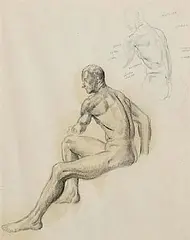 Countess Markievicz, Seated Male, charcoal on paper