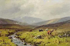 Charles McAuley, Cattle by a Mountain Stream, oil on canvas