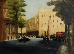 Anthony Robert Klitz, London Street Scene, oil on canvas board