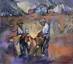 Maurice Henderson, Stooking the Corn, oil on canvas