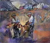 Maurice Henderson, Stooking the Corn, oil on canvas