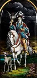 Théophile Soyer, Cavalier on Horse with Hawk and Lurcher, enamel painting on copper